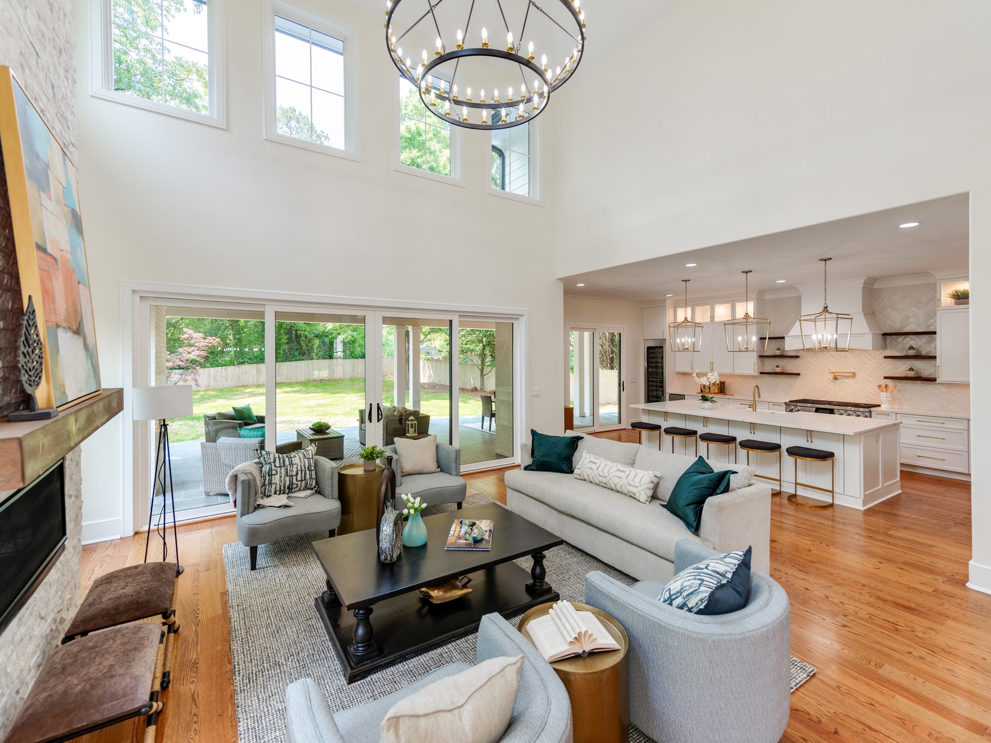 Great room looking toward the chef's kitchen and island — Brantham by Stillman Properties Charlotte NC